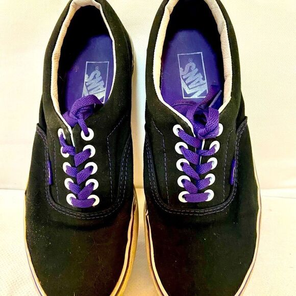 Vans Era Mens 8 Black With Purple Stitching And Laces Womens 9.5. - Picture 1 of 11